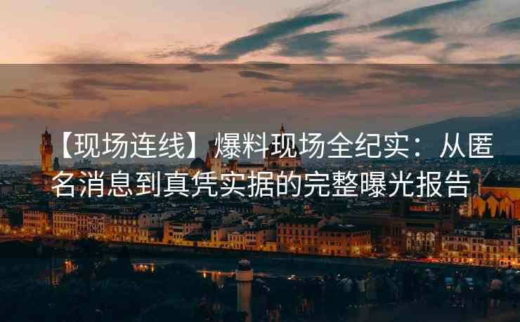 【现场连线】爆料现场全纪实：从匿名消息到真凭实据的完整曝光报告