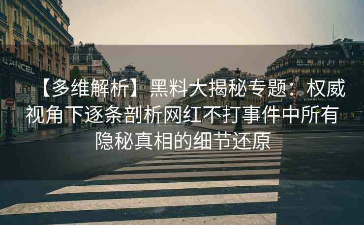 【多维解析】黑料大揭秘专题：权威视角下逐条剖析网红不打事件中所有隐秘真相的细节还原
